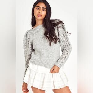 Loveshackfancy Rosie Heritage Pullover baby alpaca knit sweater in grey LARGE